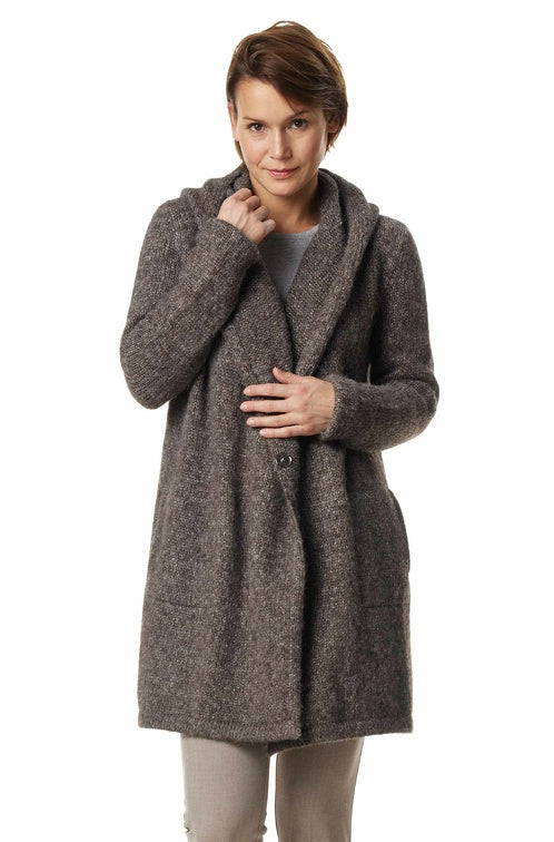 Alpaka Long Cardigan ANNABELL mit Bio Baumwolle - ungefärbt walnuss braun