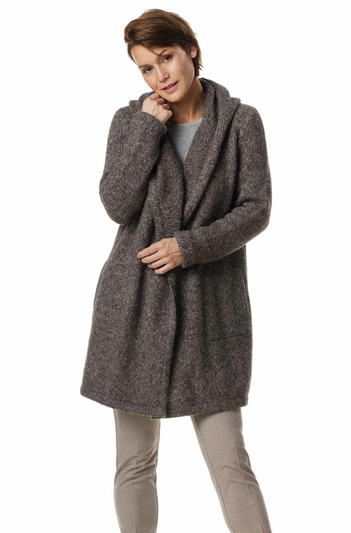 Alpaka Long Cardigan ANNABELL mit Bio Baumwolle - ungefärbt