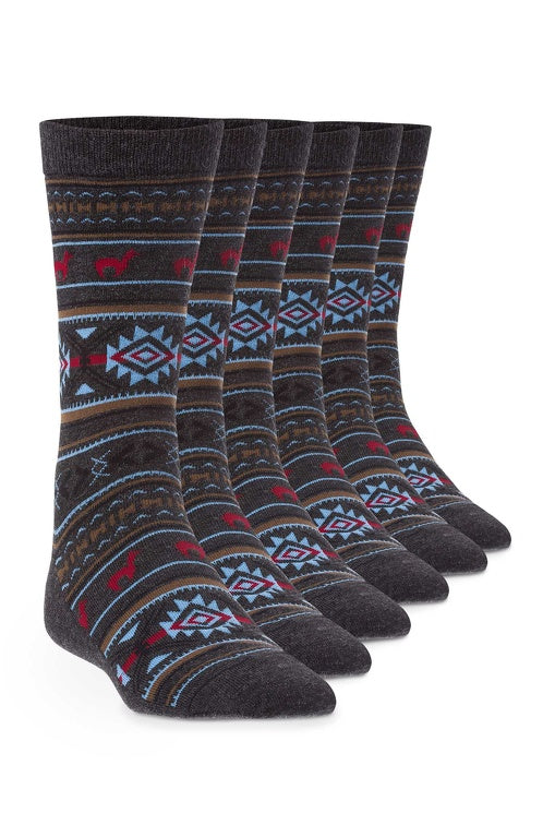 Socken JACQUARD - 70% Alpaka grau blau 6er-Pack