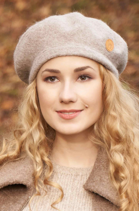 Alpaka Basken Mütze BERET aus 100% Alpaka sand one-size