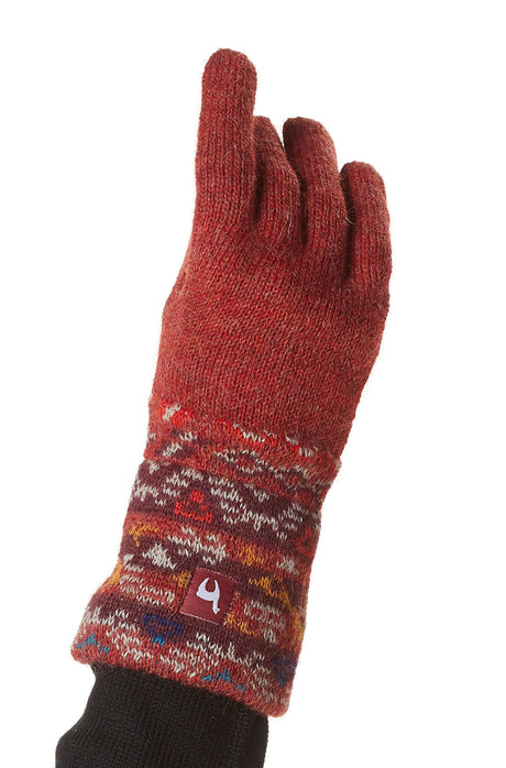 Alpaka Jacquard Fingerhandschuhe GELIA aus 100% Alpaka rot