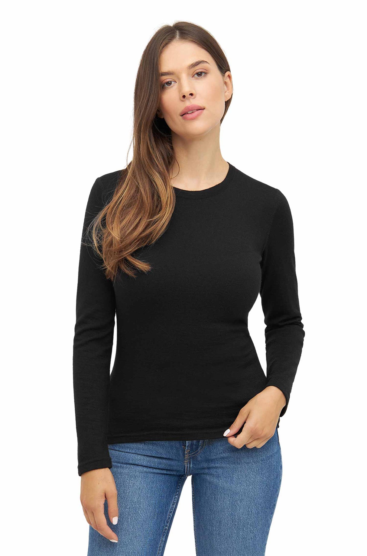 Langarm-Shirt Baselayer Damen THERMO mit 95% Royal Alpaka schwarz