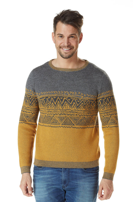 Alpaka Herren Rundhals Pullover GIORGIO aus 100% Alpaka anthrazit gelb