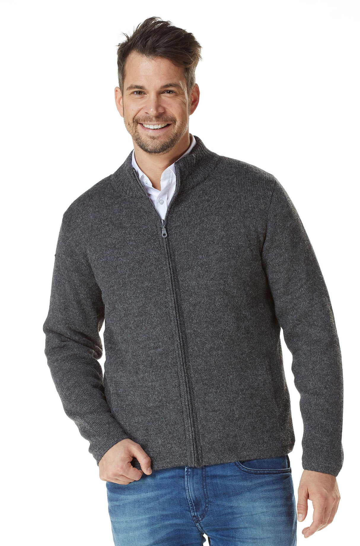 Alpaka Strickjacke Outdoor Herren BEAU aus 100% Alpaka grau