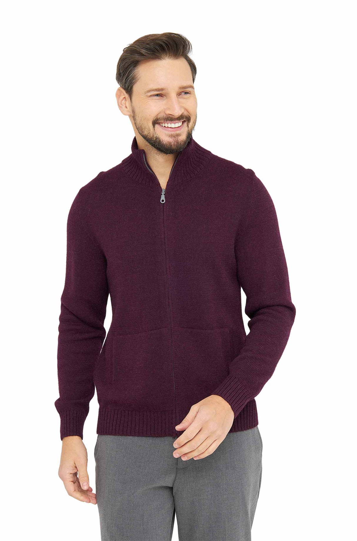 Alpaka Strickjacke Herren RONALDO aus 100% Alpaka aubergine