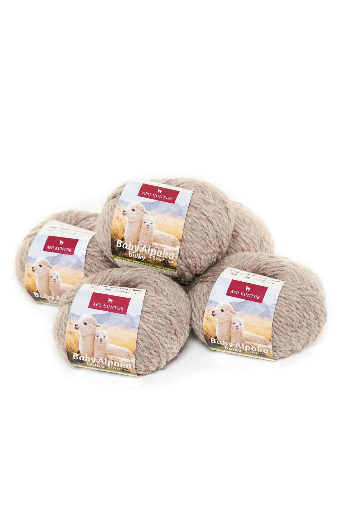 Alpaka Wolle BULKY | 5x50g | 100% Alpaka | 12+ Farben N-115 Sand Natur one-size