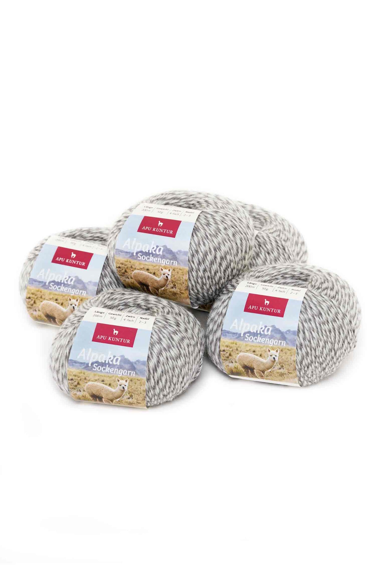 Alpaka Wolle SOCKENGARN | 5x50g | Alpaka-Woll-Mix | 12 Farben N-155 Grau Melange one-size