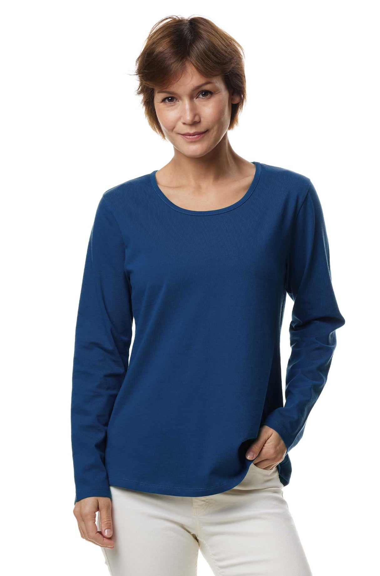 Langarm-Shirt RUNDHALS aus 10% Alpaka und 90% Baumwolle blau meliert